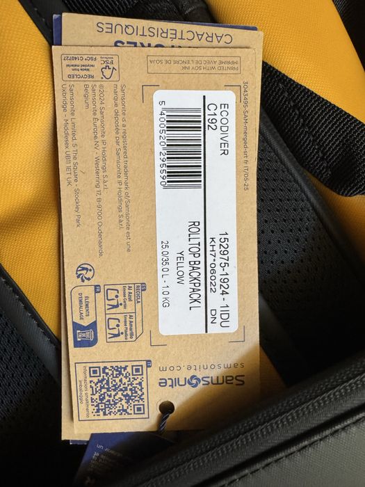 Nowy żółty plecak Samsonite ECODIVER C192