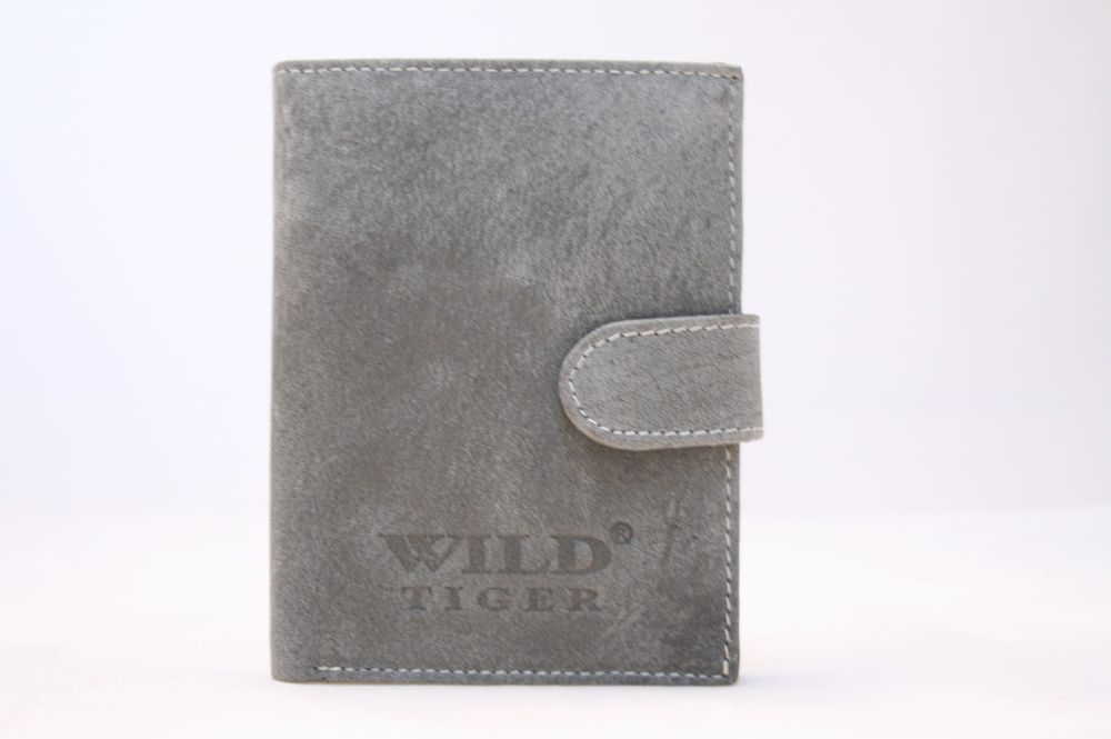 Portfel męski szary zapinany na nap Wild Tiger ciemnoszary ze skóry