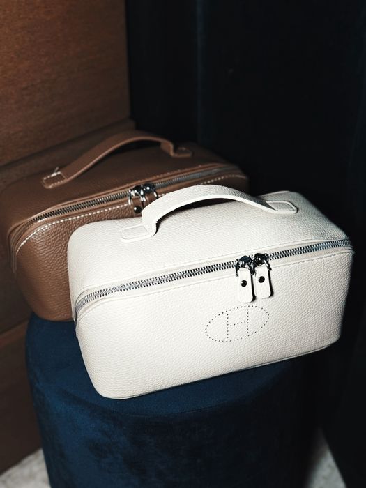 Шкіряна Косметичка Hermes молочна та моко натуральна та еко шкіра 2026