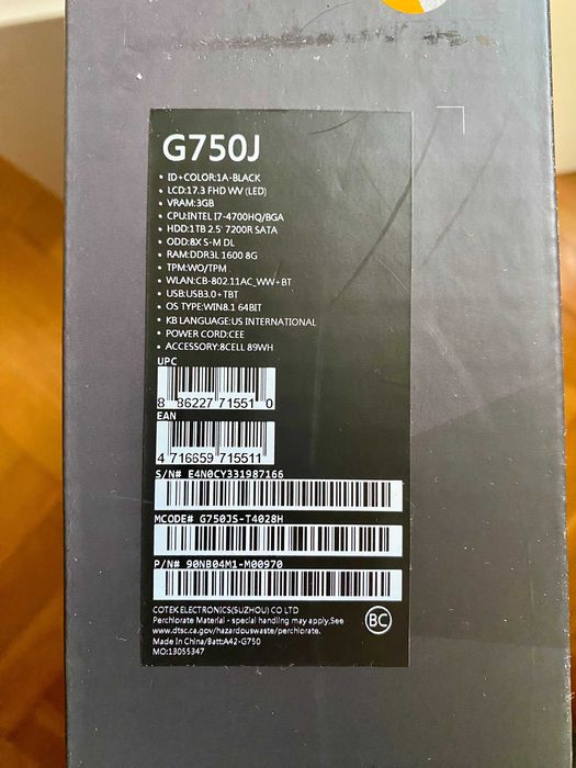 Laptop gamingowy ASUS ROG G750J NOWY