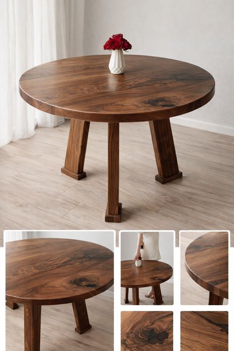 Круглий/Кухонний стіл з масиву горіха з епоксидною заливкою
