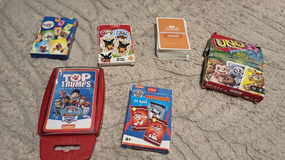 Zestaw gier karcianych, piotruś, uno junior, memo, domino