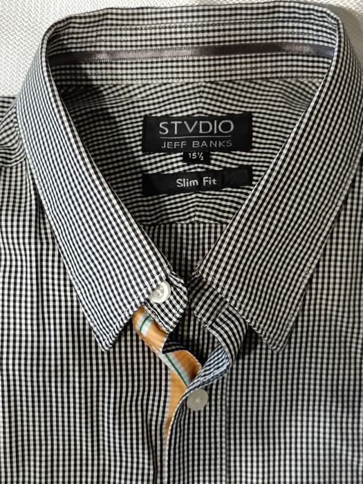 Мужская рубашка клетчатая серая черная белая Stvdio Jeff Banks Slim Fit
