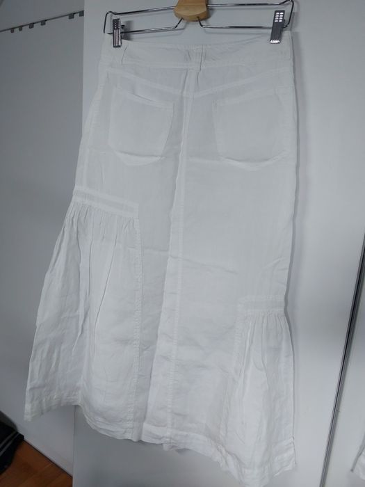 Biała spódnica midi 36/S długa spódnica boho biała spódniczka len 100%