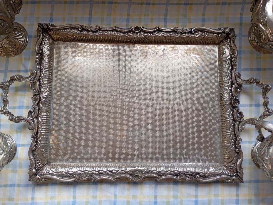 Conjunto de Chá/Café Antigo em Estanho / Metal Prateado – Decorativo