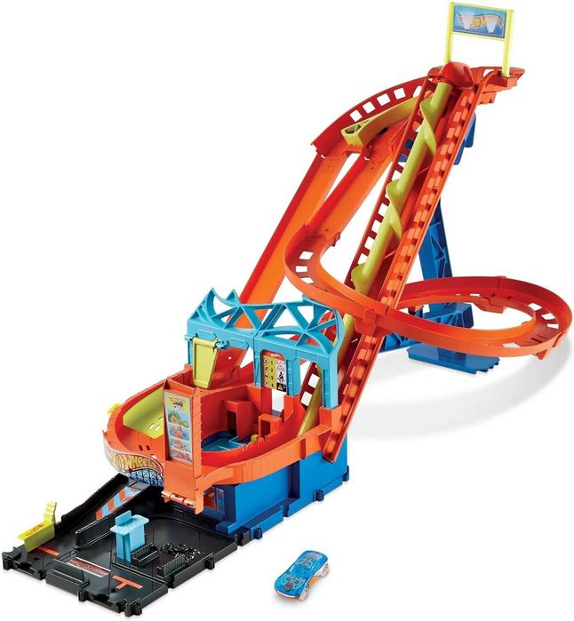 HOT WHEELS Garaż Z Windą T-REX + Zakręcona Mega Myjnia + Rollercoaster