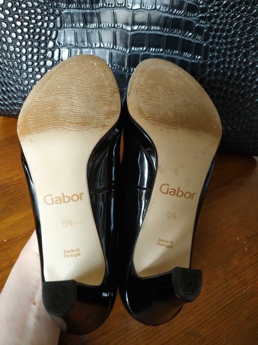 Ефектні чорні лаковані весільні туфлі від Gabor на підборах 38,5р_25см