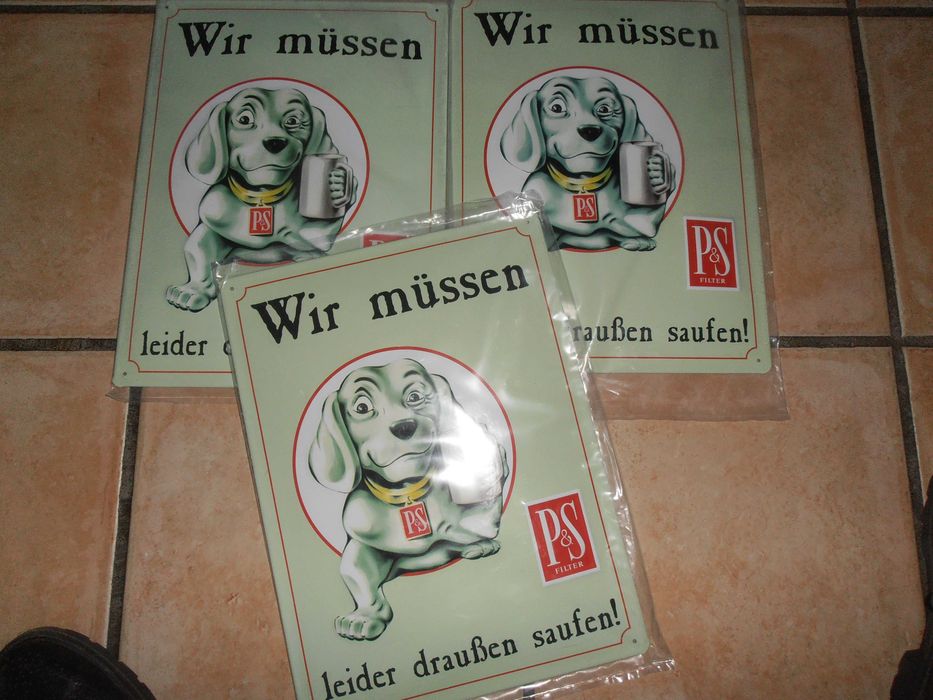 3 placas publicitárias metálicas p & s filter, 40x28 cm,bom estado