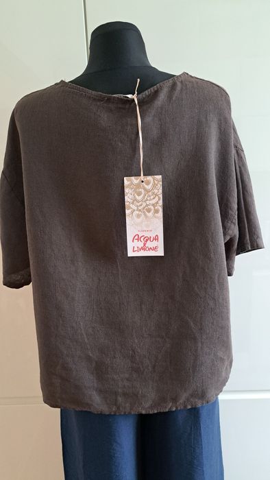 Acqua&Limone Nowa bluzka 100% len brąz czekolada 44 oversize