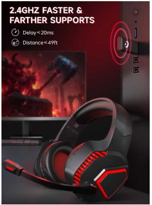 Bezprzewodowe słuchawki do gier dla PS5 PS4 Mac Switch, PC Bluetooth