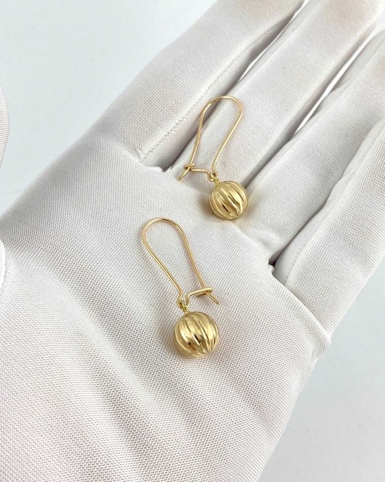 Długie ZŁOTE kolczyki wiszące KULE PRÓBA 585 (14K) 2,71g - jak nowe!