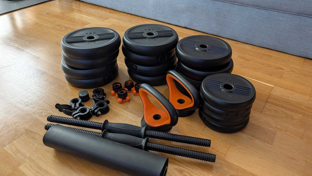 Kit Pesos Ajustáveis (40kg) + Banco Musculação Multifunções Semi-Novo440808971845642241