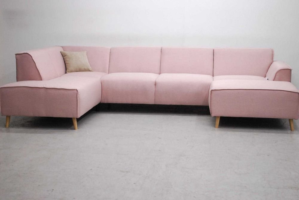 RJW Nowy Wielki narożnik U , rogówka, kanapa różowa tkanina