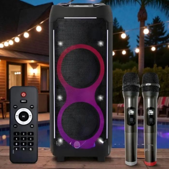 Портативна акустична колонка ZXX-6510 2х10" Акумуляторна колонка з пультом і 2 мікрофонами Bluetooth колонка зі світлодіодним підсвічуванням