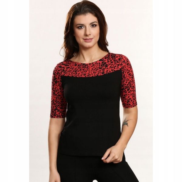 Violana Czarno-Czerwona Bluzka Krótki Rękaw R. S
