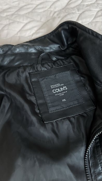 Чорна чоловіча куртка демісезон кожзам Colins