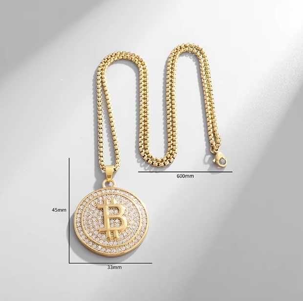 Naszyjnik z monetą bitcoin kolor złoty kryptowaluty BTC