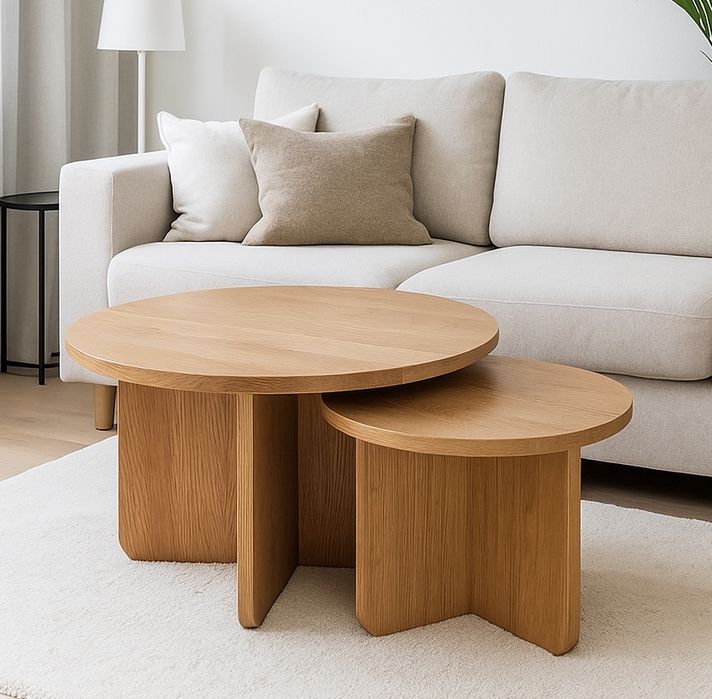 Zestaw ręcznie robionych stolików kawowych – dąb naturalny | Buk