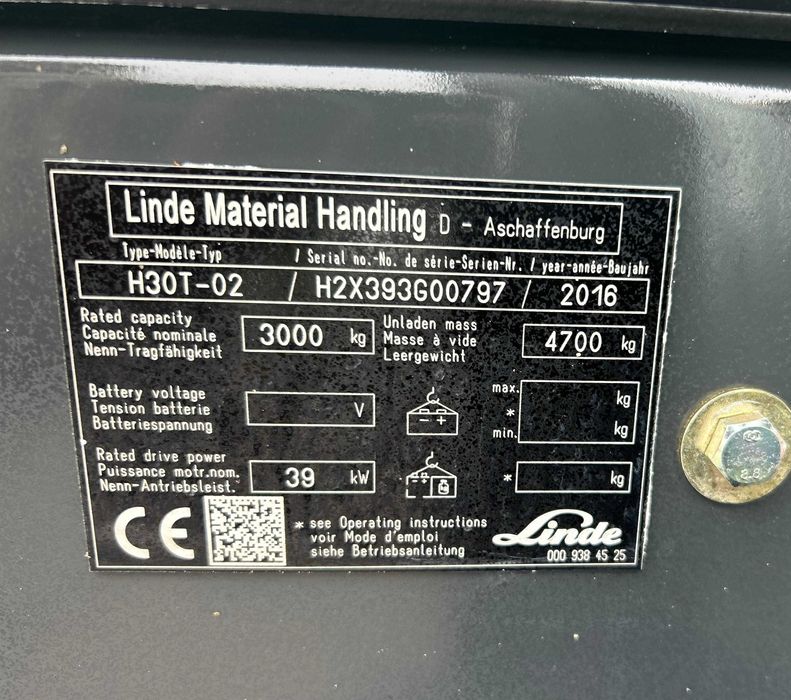 Wózek widłowy Linde H30T-02 LPG Triplex 802h 2016r