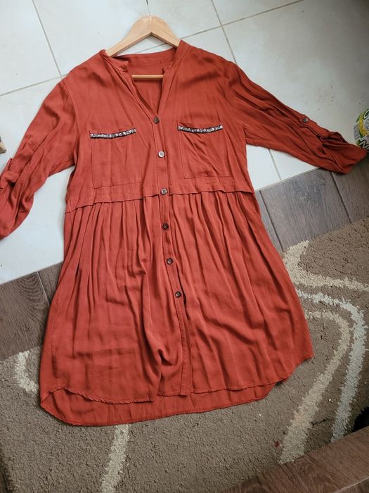 Sukienka koszulowa L XL oversize ruda midi