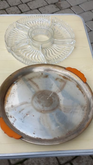 Posrebrzana patera ze szklanym wkładem lata 20
