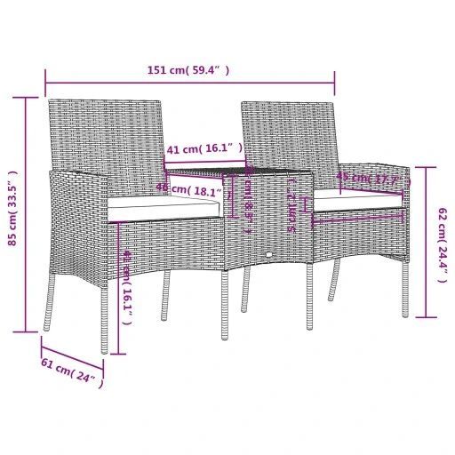 2-osobowa sofa ogrodowa ze stolikiem, rattan pe, brązowa