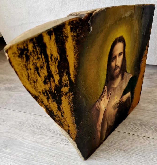 Ikona lite drewno Jezus rękodzieło decoupage