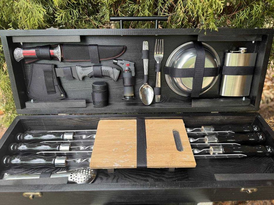 Набор шампуров для шашлыка в деревянном кейсе на подарок мужчине мужу