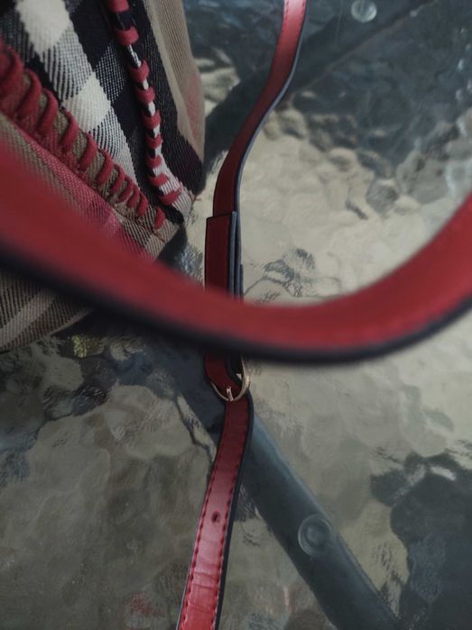 Torebka skórzana z materiałem kratka