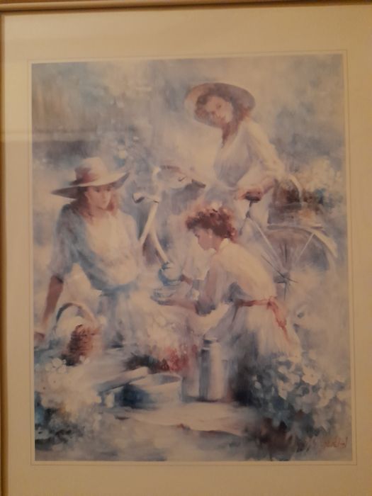 Stara reprodukcja olejna na płycie.