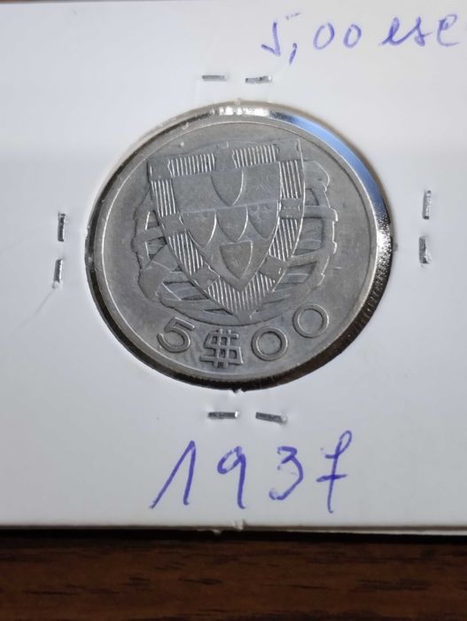 Moeda de 5 escudos de 1937, em prata