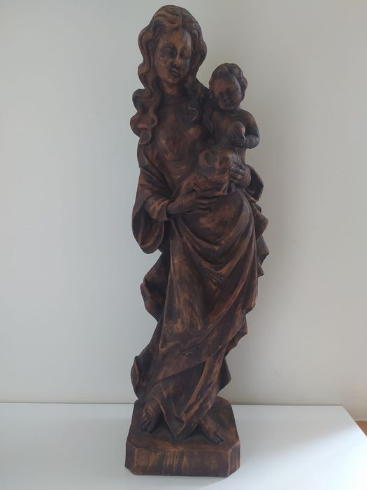 Duża figura Maryi z Dzieciątkiem rzeźba drewniana