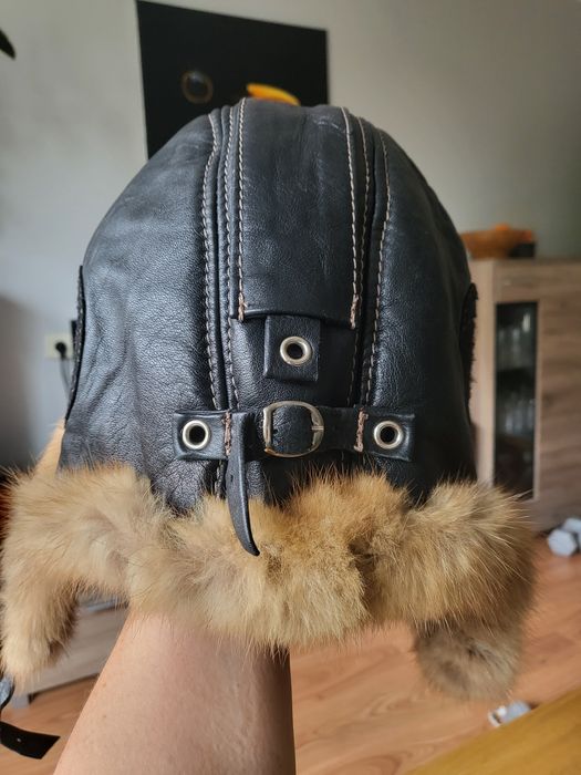 Czapka pilotka,nowa bez metki,skora naturalna,jenot