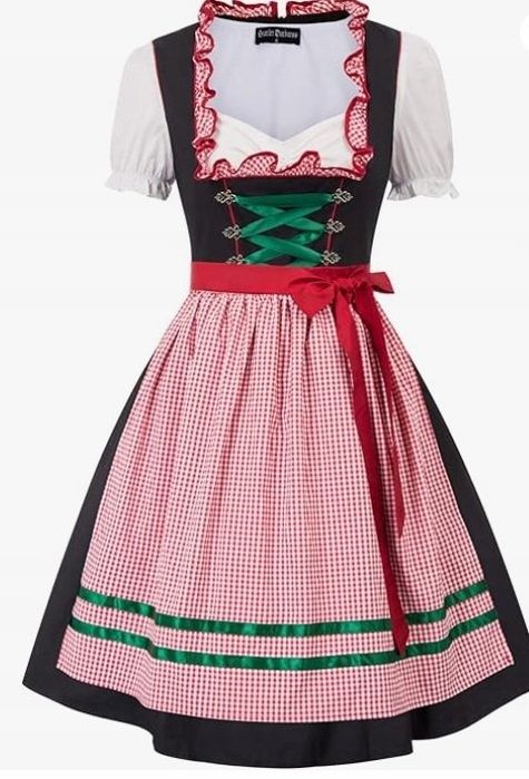 Damska 3-częściowa sukienka folkowa - Do kolan Oktoberfest Carnival  tradycyjny strój bawarski roz. M  nowa  Scarlet Darkness