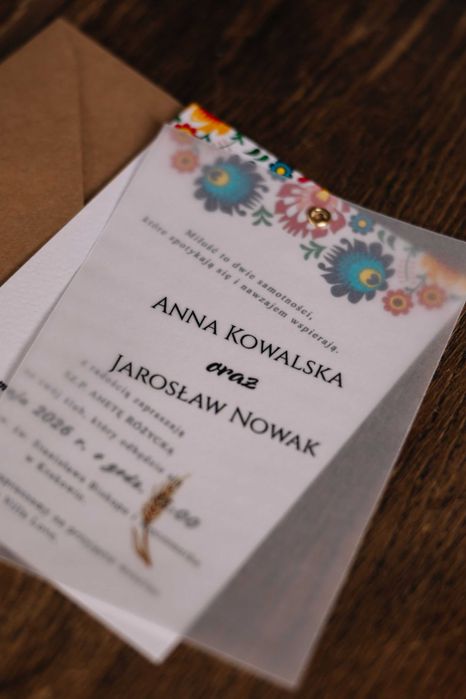 Zaproszenia ślubne folkowe z kalką