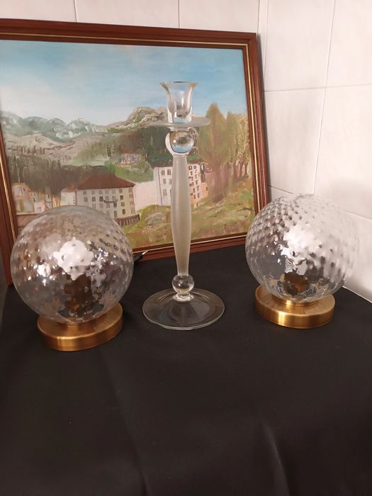 Par de candeeiros de mesa + oferta de castiçal cristal