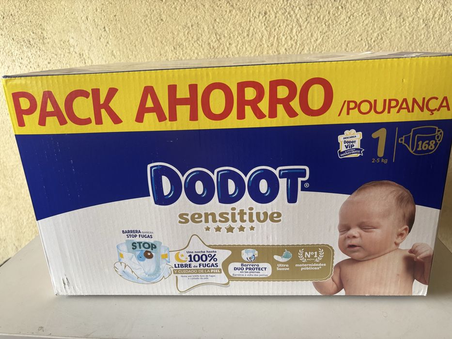 Fraldas Dodot Sensitive T1 (2–5 kg) – 168 unidades