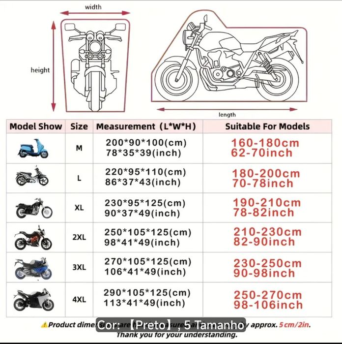 Capa para motocicleta tamanho M