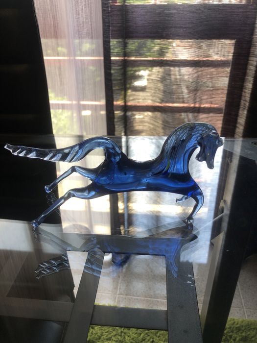 Cavalo em Vidro Soprado Azul Estilo Murano - Peça Decorativa Itália