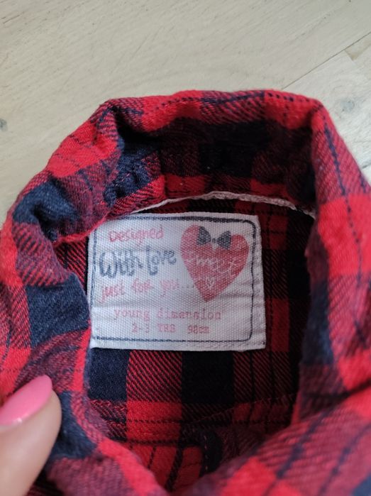 Czerwona flanelowa koszula w kratę Young Dimension 98 2-3 lata koronka