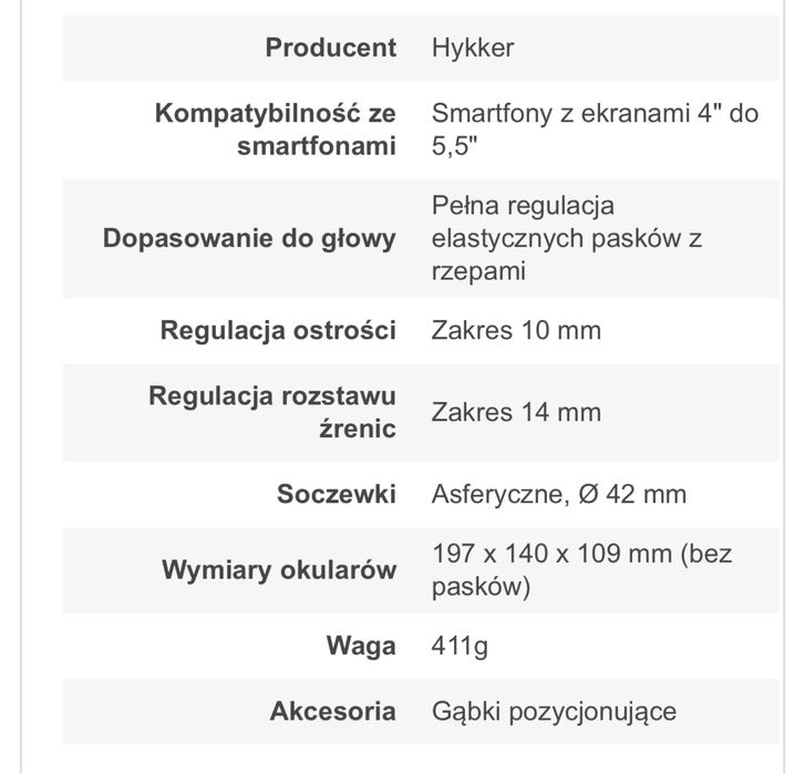 Gogle wirtualnej rzeczywistości Hykker VR Glasses 3D do telefonów