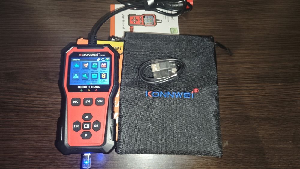 Автосканер с функцией тестера АКБ Konnwei KW340 (EOBD, OBDll, CAN)+ чехол 
 +