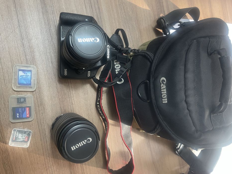 Canon 500D duas objetivas, bolsa e tripe