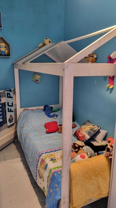 Cama tipo cabana ELIOT 90cm branco cinza claro e cinza escuro