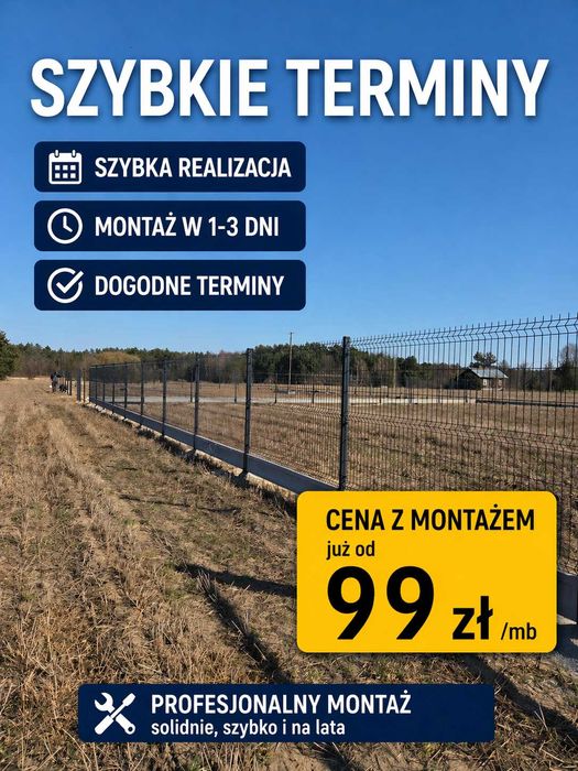 Ogrodzenie panelowe fi4 153 plus podmurówka 25 cm. Cena z montażem