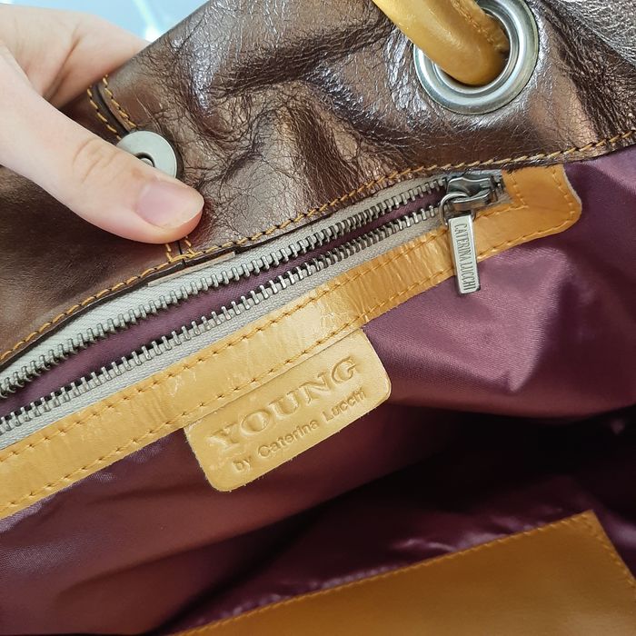 Włoska złota srebrna skórzana duża torba shopper