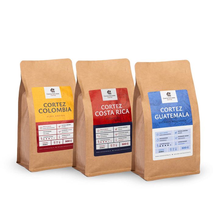 Zestaw kaw ziarnistych Single Origin 3x500g Kawa ziarnista Speciality Costa Rica/Guatemala/Colombia