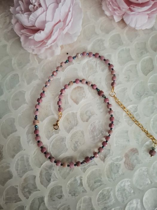 Naszyjnik handmade z naturalnych kamieni rodonit hematyt