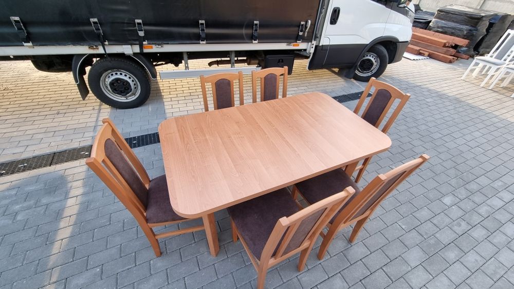 Stół 80x140/180 + 6 krzeseł, nowe , olcha + brąz, dostawa cała POLSKA