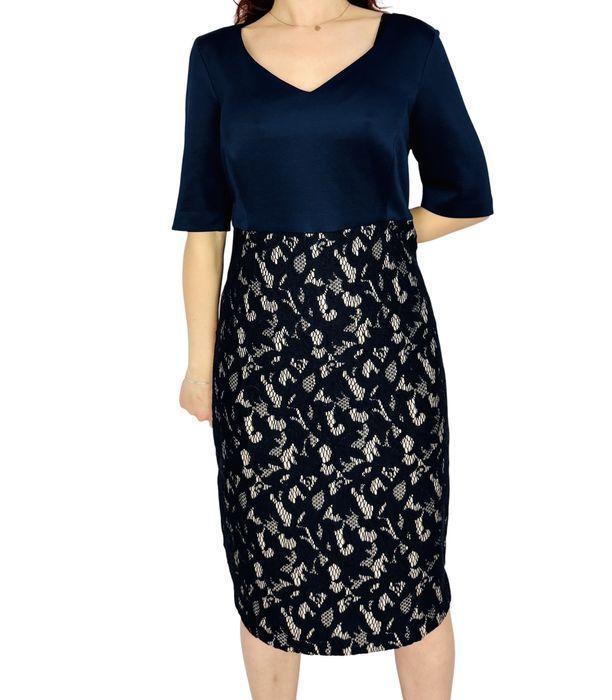 Granatowa sukienka z koronkowym dołem XXL 44